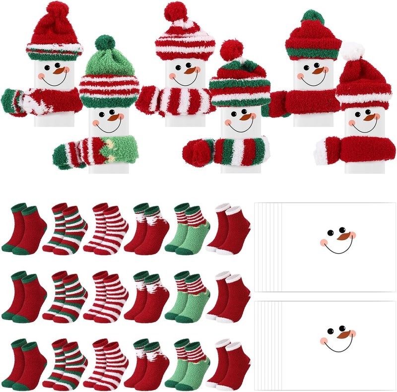 Halfchet 18 Sets Winter Snowman Candy Wrapper Gift Kit with Soft Fuzzy Socks Winter DIY Candy Chocolate Bar Wrappers Craft Snowman Gift Boxes Kit for Holiday Favor Supplies - Image 1